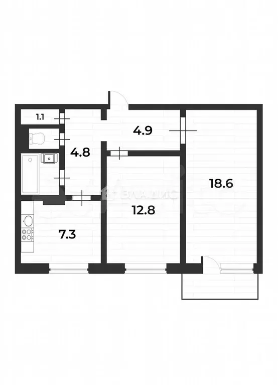 2-к. квартира, 53,1 м, 5/5 эт. - Фото 0