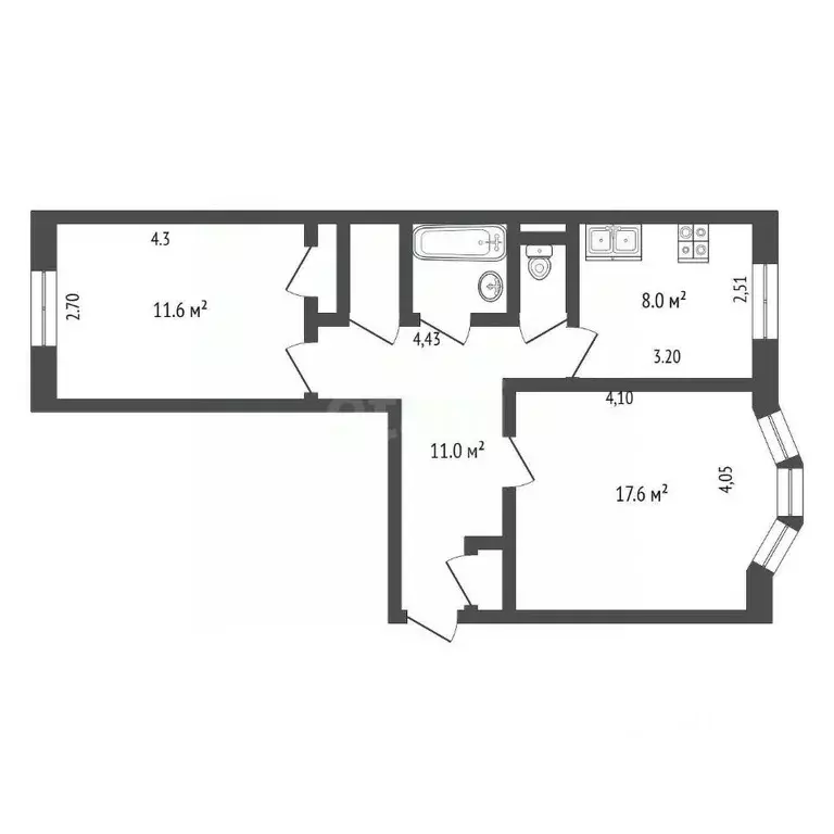 2-к кв. Ямало-Ненецкий АО, Новый Уренгой Юбилейная ул., 1А (58.0 м) - Фото 1