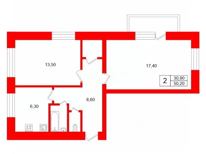 2-к кв. Санкт-Петербург Кондратьевский просп., 89 (50.2 м) - Фото 2