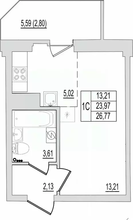 Студия Псковская область, Псков Линейная ул., 87 (26.77 м) - Фото 0