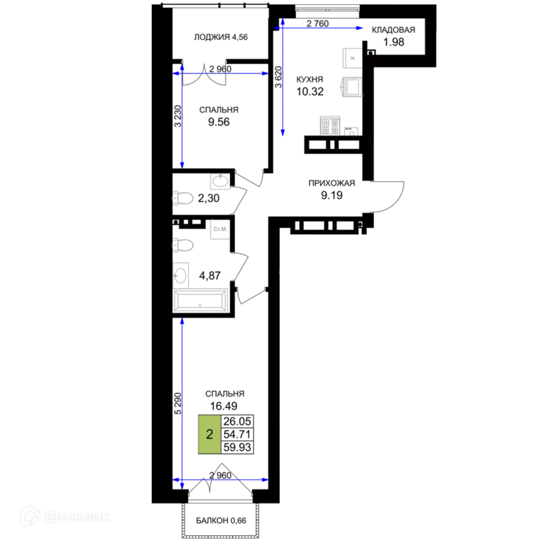 Продаётся 2-к квартира, 59.93 м - Фото 0