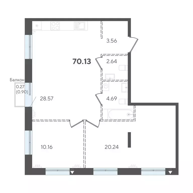 2-комнатная квартира: Казань, Вахитовский район (69.8 м) - Фото 2