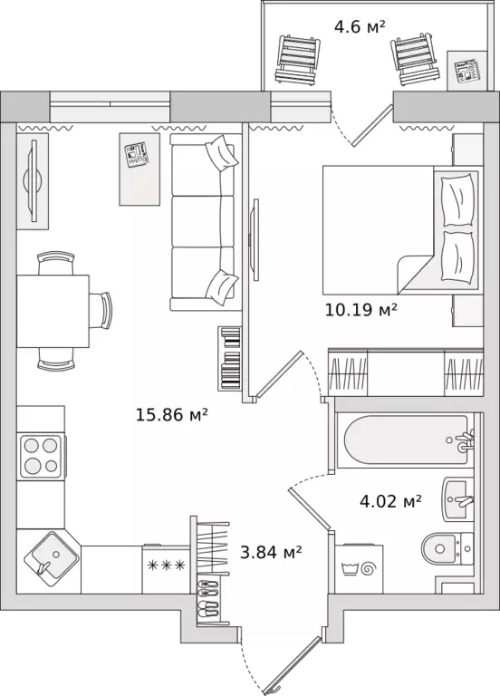 1-к квартира, 33.4 м - Фото 0