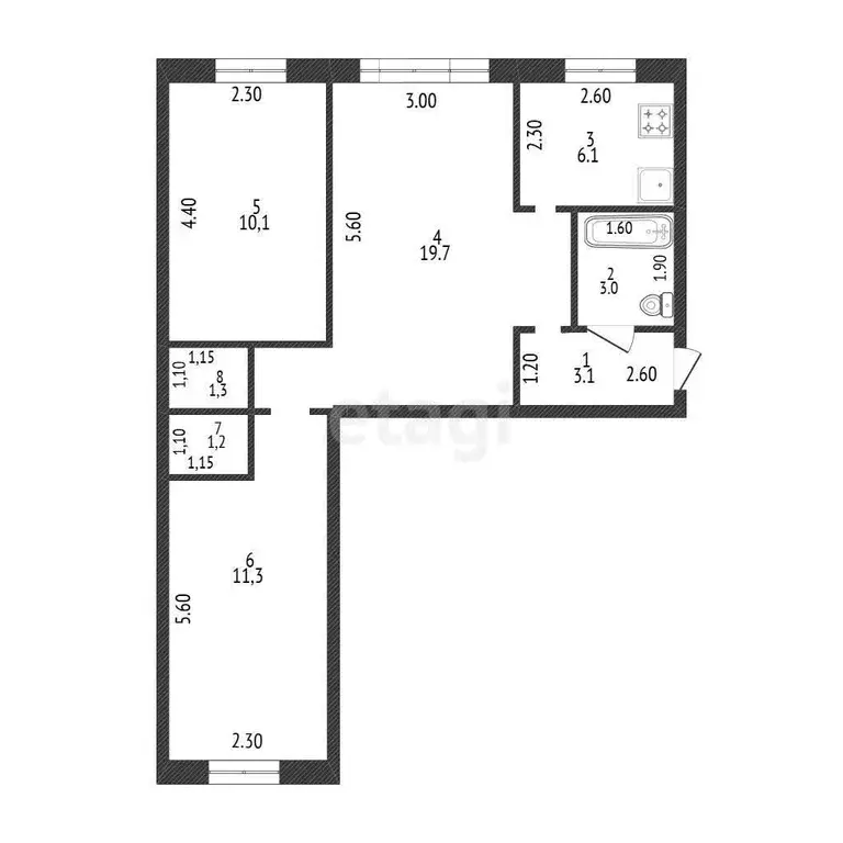 Квартира, 3 комнаты, 56 м - Фото 1