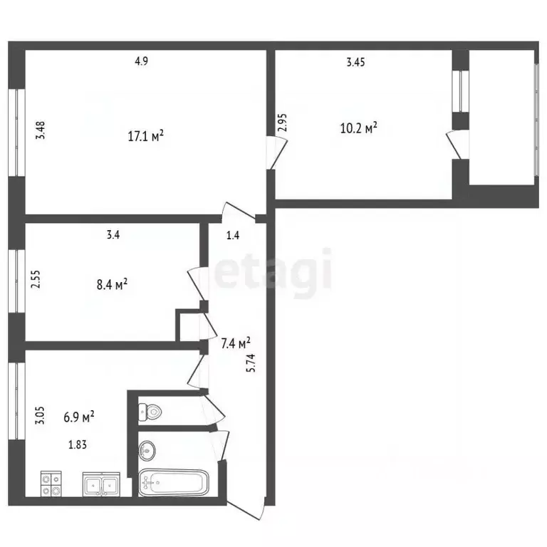 3-к кв. Московская область, Раменский муниципальный округ, Быково пгт ... - Фото 1