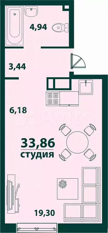 1-к. квартира, 33,9 м, 6/24 эт. - Фото 1