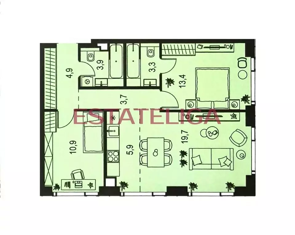 3-к кв. Москва Озерная ул., 1к1/3 (67.0 м) - Фото 2