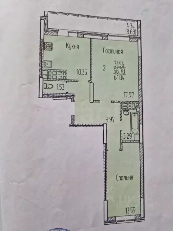 2-к кв. Татарстан, Казань ул. Рауиса Гареева, 102к1 (60.0 м) - Фото 1