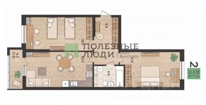 2-к кв. Краснодарский край, Новороссийск ул. Пальмовая, 8 (73.0 м) - Фото 2