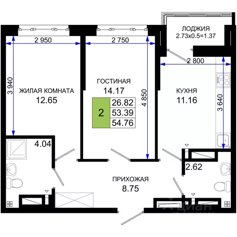 2-к кв. Ростовская область, Ростов-на-Дону Элеваторный пер., 6/2А ... - Фото 1