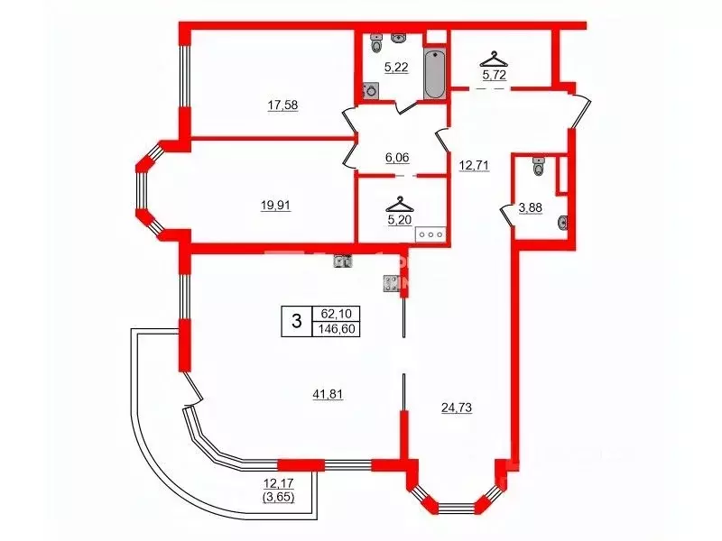 3-к кв. Санкт-Петербург ул. Малая Зеленина, 8 (146.6 м) - Фото 1