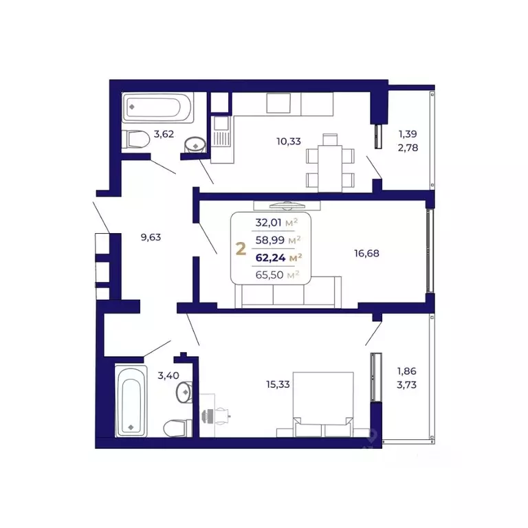 2-к кв. Башкортостан, Уфа Затон-Восточный жилрайон, Паруса жилой ... - Фото 1