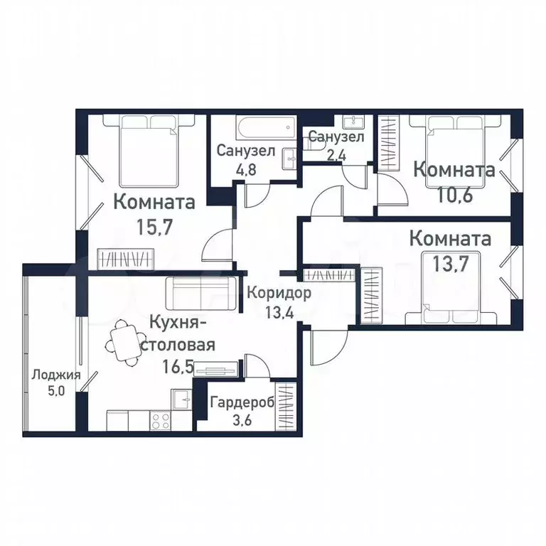 3-к. квартира, 80,7 м, 6/10 эт. - Фото 0