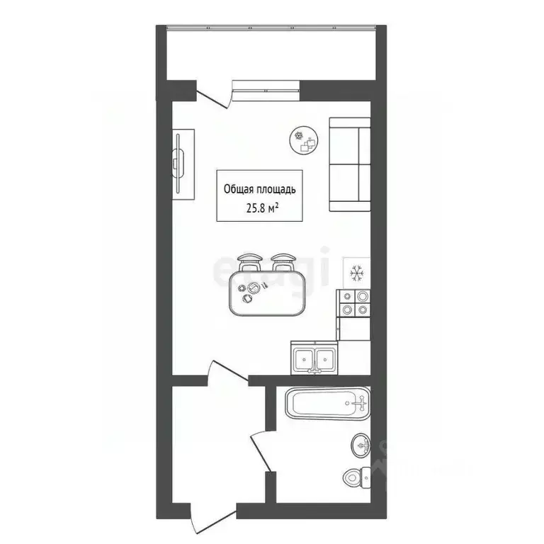 Студия Новосибирская область, Новосибирск Автогенная ул., 75 (25.8 м) - Фото 2