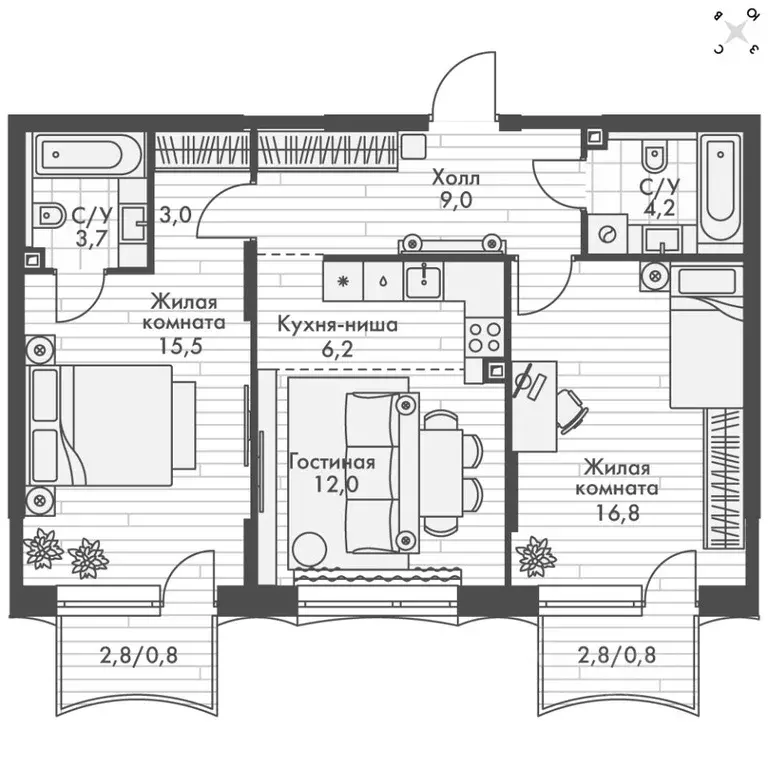 3-к кв. Нижегородская область, Нижний Новгород Черниговская ул. (72.0 ... - Фото 2