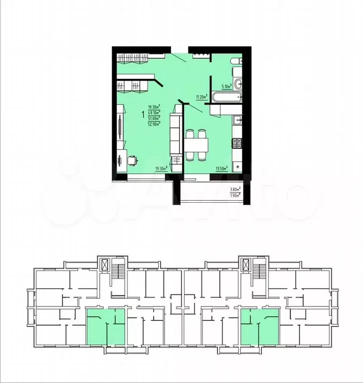 1-к. квартира, 51 м, 9/10 эт. - Фото 0