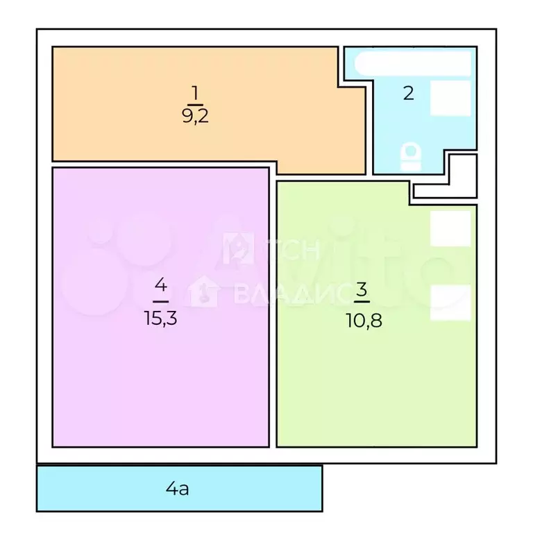 1-к. квартира, 39,2 м, 8/9 эт. - Фото 0