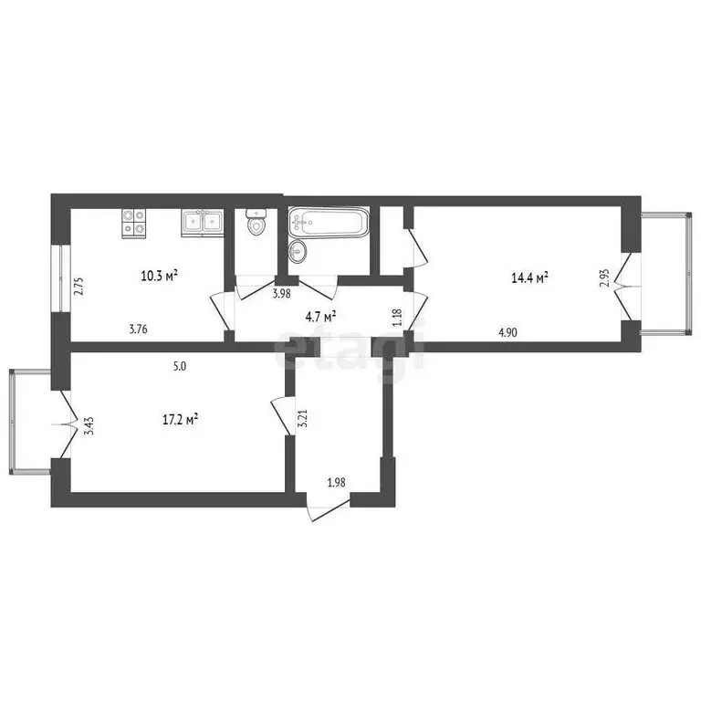 2-комнатная квартира: Центральный район, Советская улица, 67 (59 м) - Фото 0