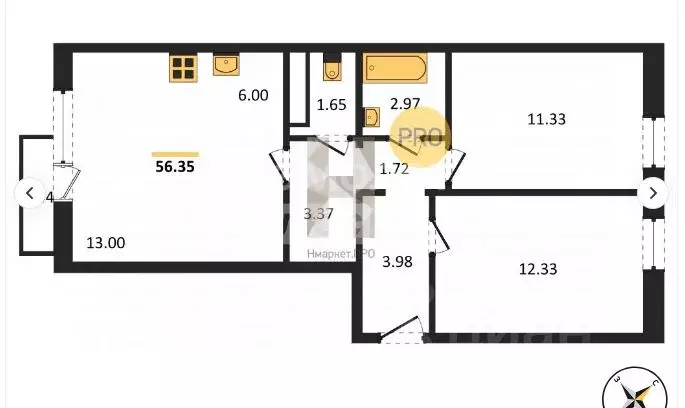 2-к кв. Челябинская область, Челябинск ул. Блюхера, 125Б (57.0 м) - Фото 1