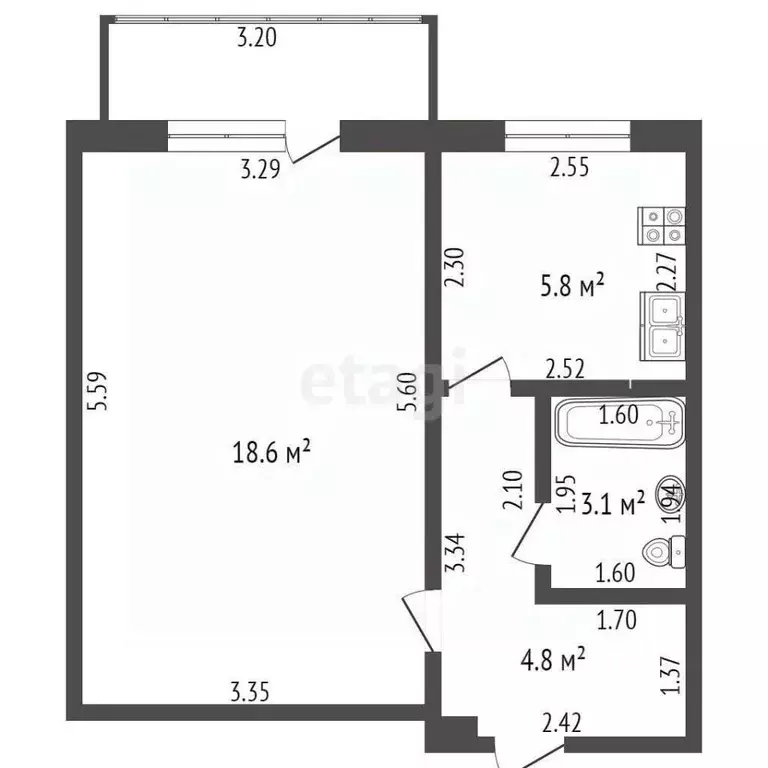 1-к кв. Башкортостан, Стерлитамак Социалистическая ул., 32 (32.3 м) - Фото 1