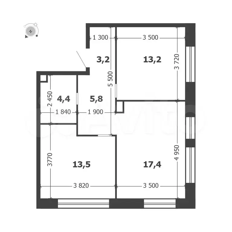 2-к. квартира, 57,5 м, 8/17 эт. - Фото 0