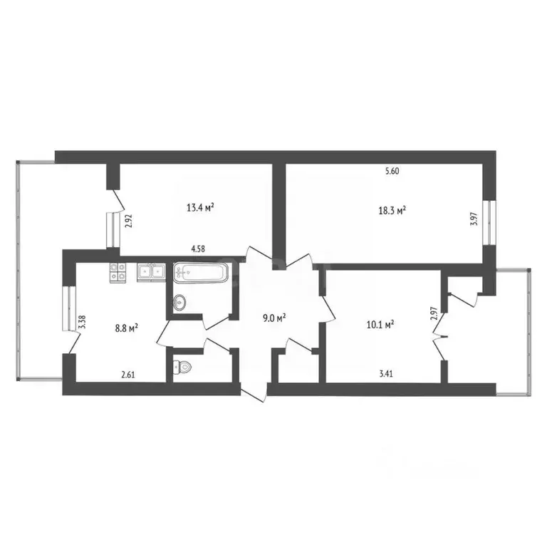 3-к кв. Крым, Бахчисарай ул. Фрунзе, 50 (64.3 м) - Фото 2