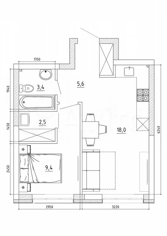 2-к. квартира, 40,5 м, 5/8 эт. - Фото 0