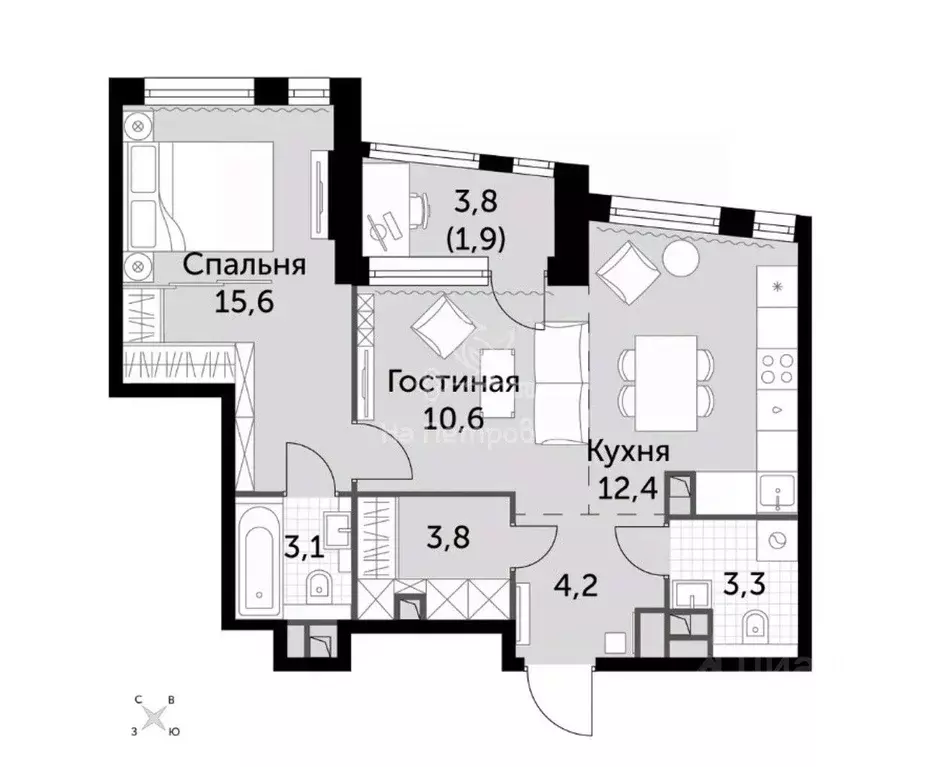 2-к кв. Москва Роттердам жилой комплекс (54.6 м) - Фото 1