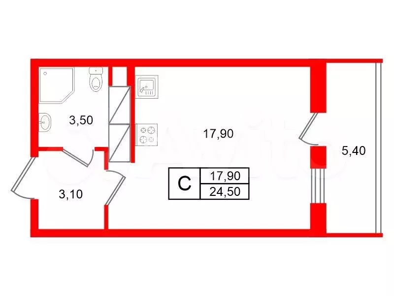 Квартира-студия, 24,5 м, 13/13 эт. - Фото 0
