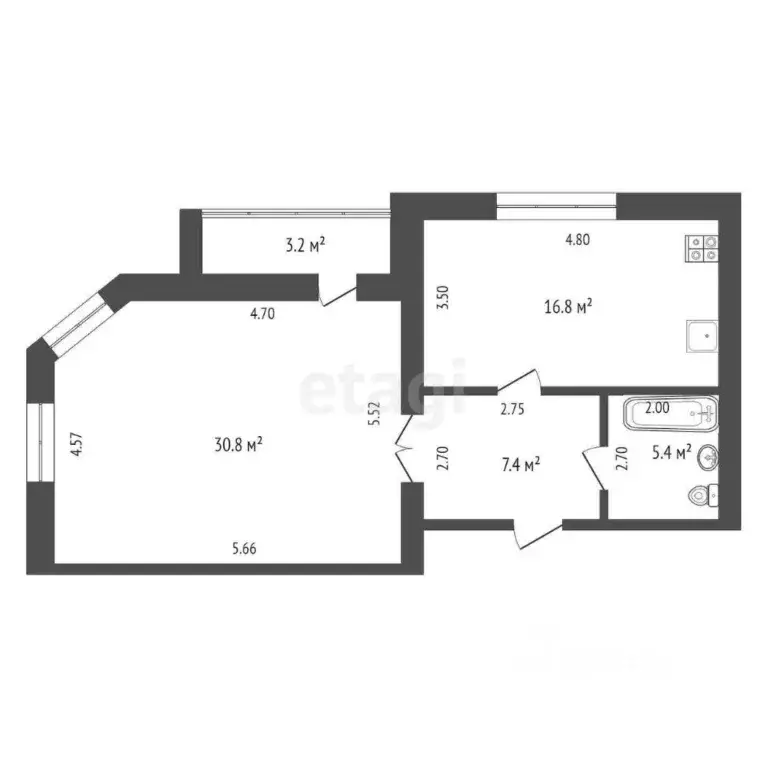 1-к кв. Самарская область, Самара Молодежная ул., 12 (44.5 м) - Фото 2