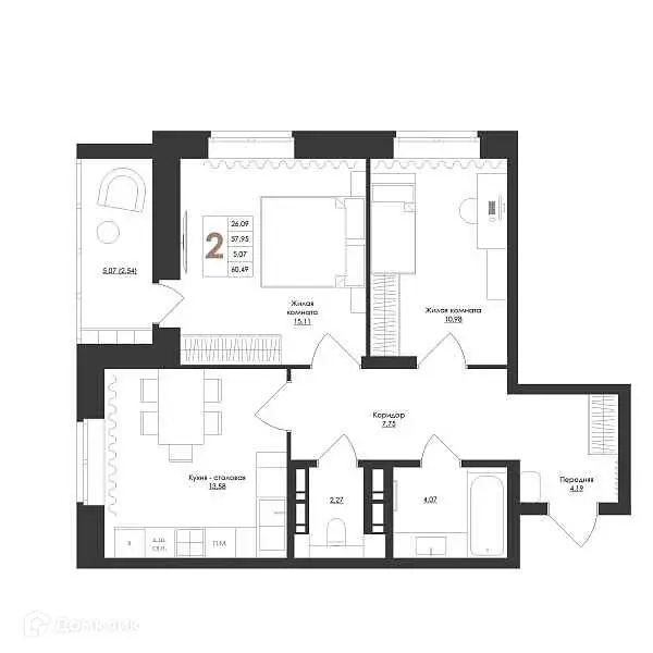 Продаётся 2-к квартира, 60.49 м - Фото 0