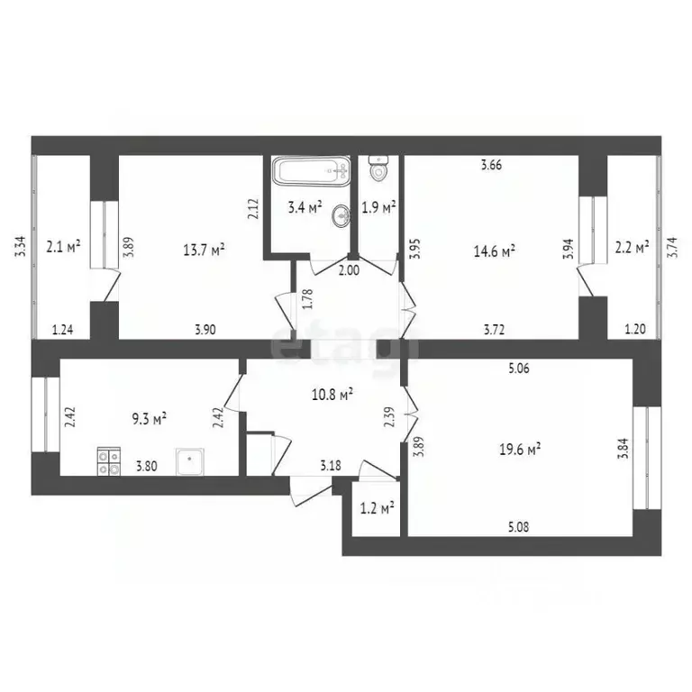 3-к кв. Башкортостан, Стерлитамак ул. Карла Маркса, 91 (74.9 м) - Фото 1