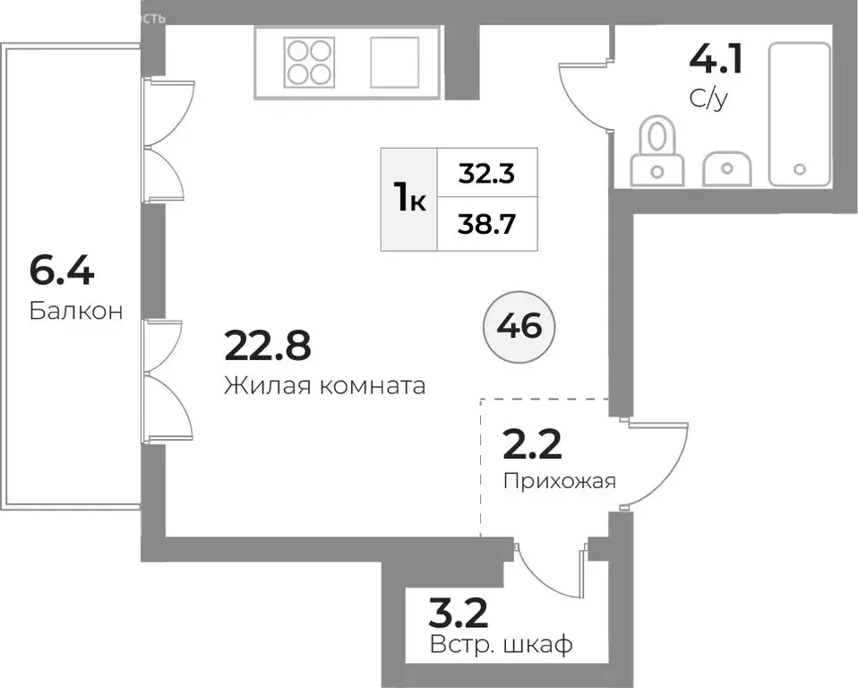 1-комнатная квартира: Зеленоградск, ЖК Грани (38.7 м) - Фото 0
