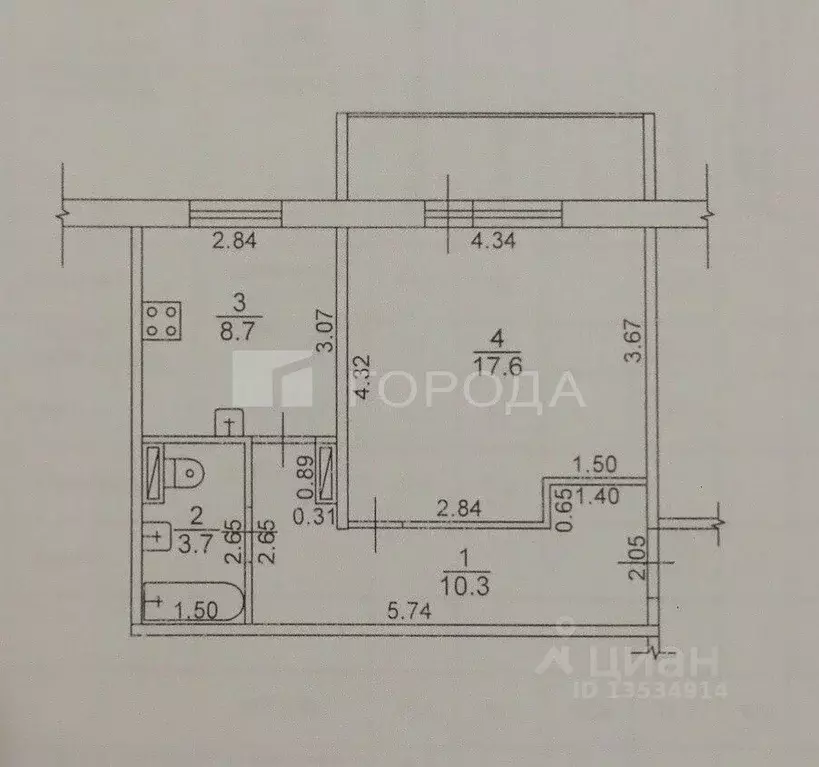 1-к кв. Алтайский край, Барнаул ул. 280-летия Барнаула, 14 (40.3 м) - Фото 2
