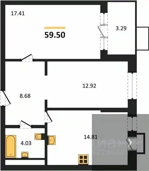 2-к кв. Воронежская область, Воронеж наб. Чуева, 7 (59.5 м) - Фото 0