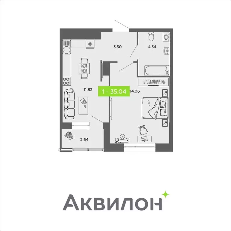 1-комнатная квартира: Архангельск, Нагорная улица (35.31 м) - Фото 0