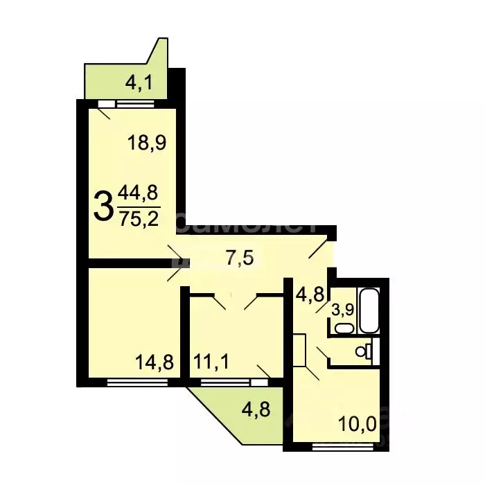 3-к кв. Москва ул. Недорубова, 20к2 (75.0 м) - Фото 2