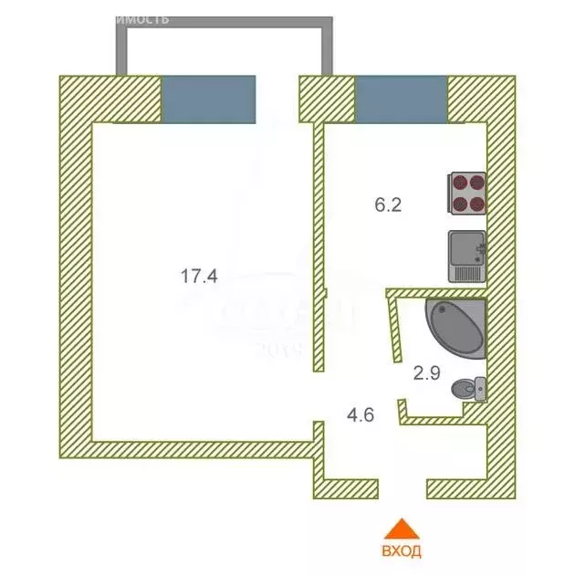 1-комнатная квартира: Тюмень, улица Шишкова, 82А (33 м) - Фото 1