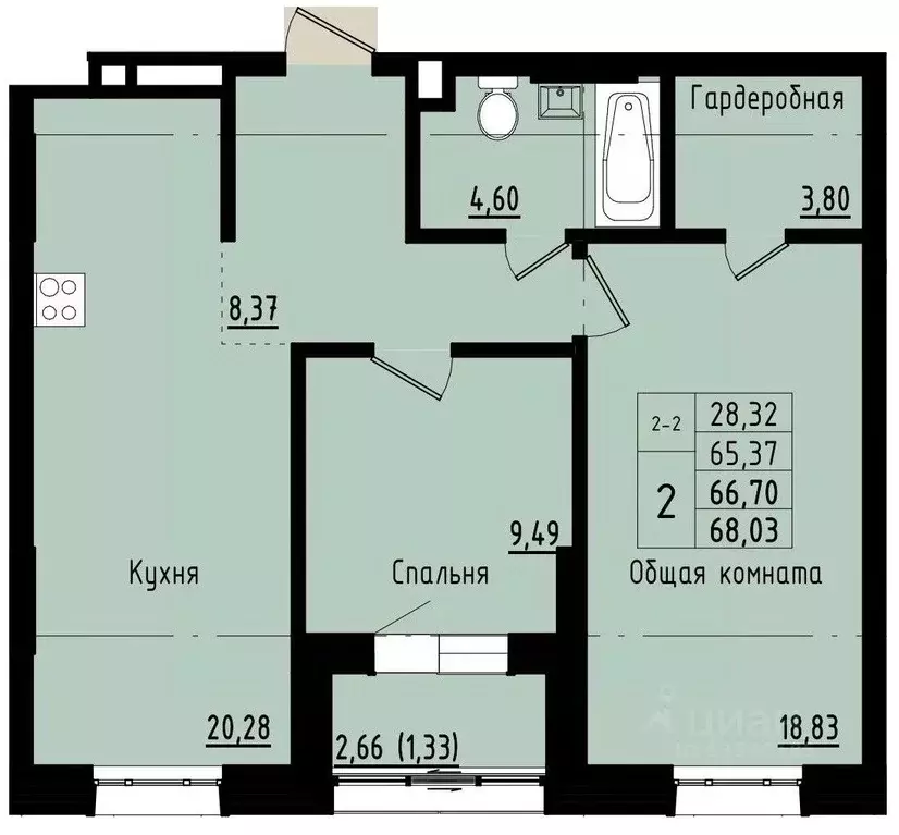 2-к кв. Саха (Якутия), Покровск ул. Орджоникидзе, 68 (66.7 м) - Фото 1