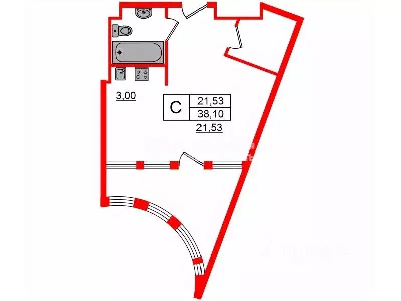 Студия Санкт-Петербург просп. Энергетиков, 2к2 (38.1 м) - Фото 1