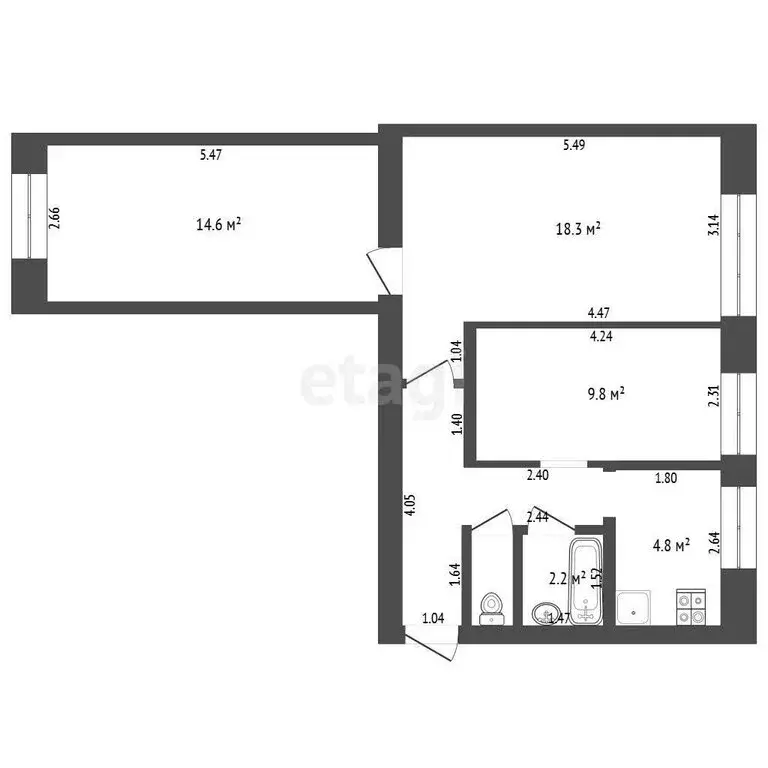 3-комнатная квартира: село Онохино, улица Мира, 7 (57.6 м) - Фото 1