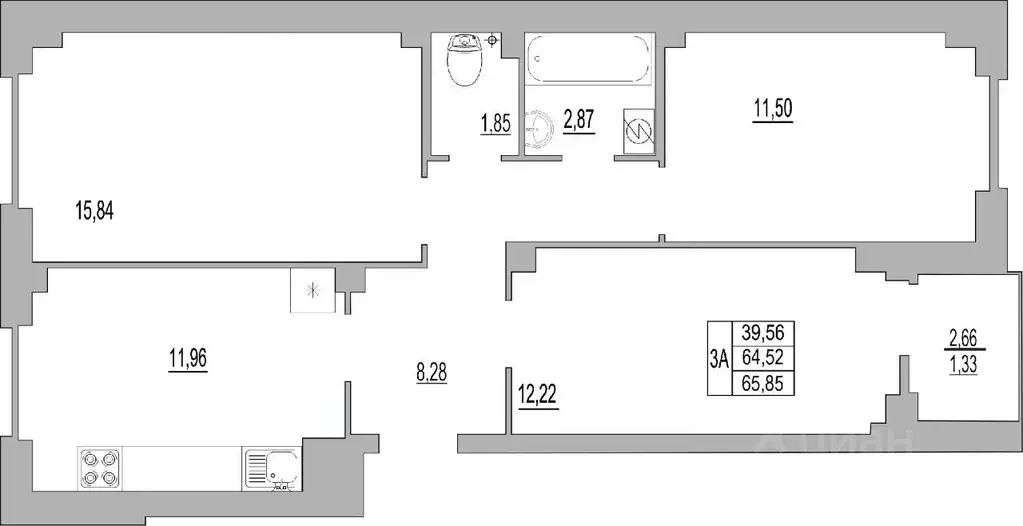 3-к кв. Псковская область, Псков ул. Юности, 32 (65.85 м) - Фото 0