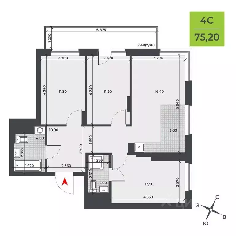 4-к кв. Новосибирская область, Новосибирск Юбилейный мкр,  (75.2 м) - Фото 0
