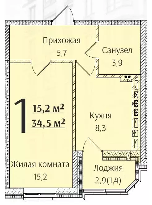 1-к кв. Ростовская область, Батайск  (34.5 м) - Фото 0