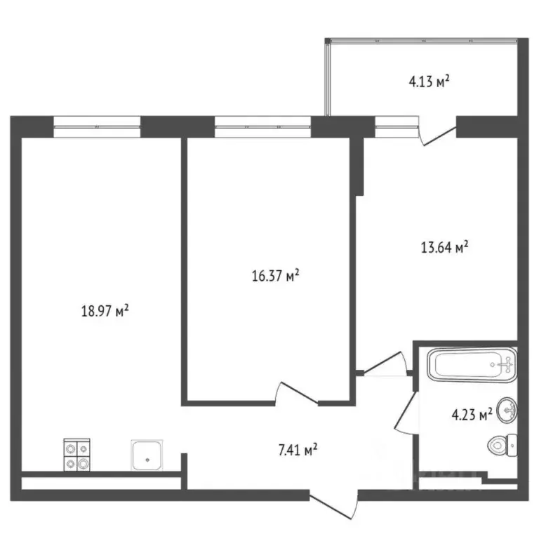 2-к кв. Тюменская область, Тюмень ул. Бакинских Комиссаров, 1 (59.5 м) - Фото 1