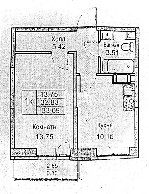 1-к кв. Санкт-Петербург ул. Ивинская, 17 (34.0 м) - Фото 0