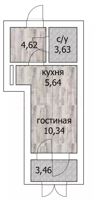 Квартира-студия, 25,5 м, 1/6 эт. - Фото 1