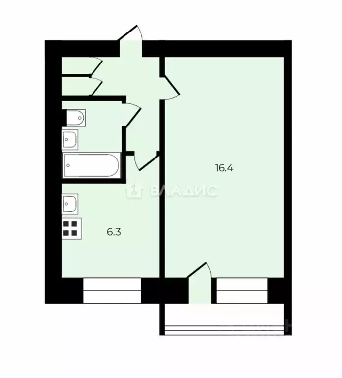 1-к кв. Владимирская область, Владимир ул. Бобкова, 7 (30.5 м) - Фото 2