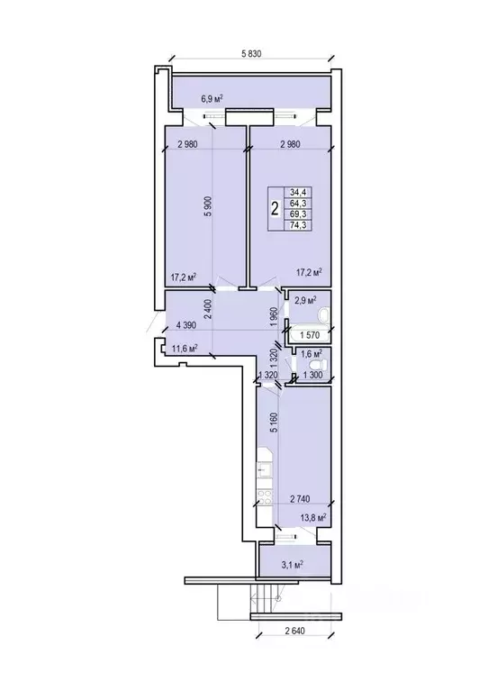 2-к кв. Саратовская область, Энгельс Новобазарная ул., 4 (74.3 м) - Фото 0