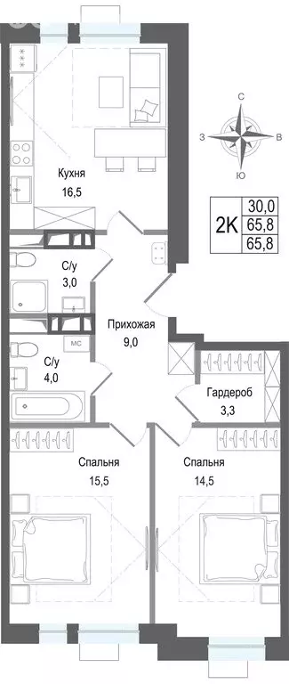 2-комнатная квартира: Королёв, микрорайон Первомайский (65.8 м) - Фото 0